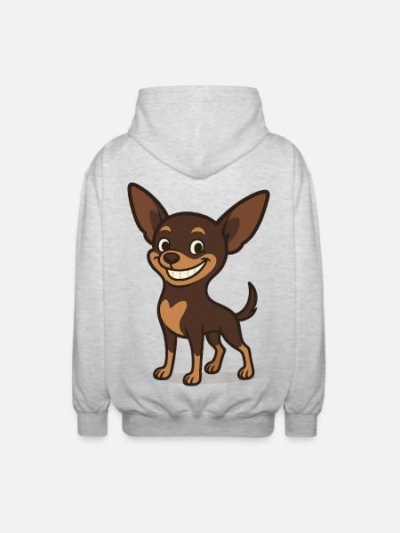 Grinning Chihuahua Cartoon Dog - Unisex Hooded Jacket - light heather grey