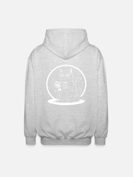 Intelligent cat reading secret books - Unisex Hooded Jacket - light heather grey