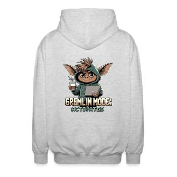 Mode Gremlin activé - Thème Gremlin amusant - Veste à capuche unisexe - gris clair chiné - Dos - AI Model Male 185 light (185cm)