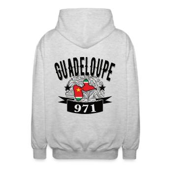 drapeau et carte geographique de la guadeloupe 971 - Veste à capuche unisexe - gris clair chiné - Dos - AI Model Male 185 light (185cm)