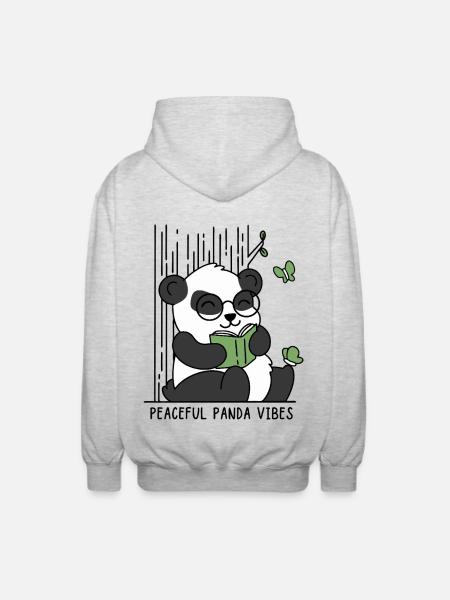 Friedliche Panda-Vibes - Unisex Kapuzenjacke - Hellgrau meliert