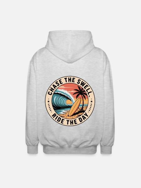 Chase the Swell, Ride the Day - Unisex Hooded Jacket - light heather grey