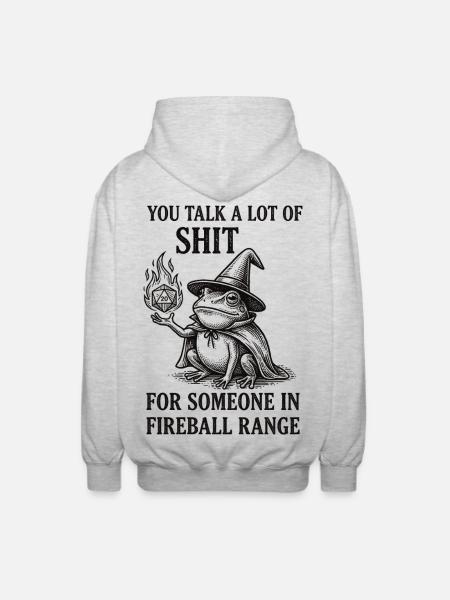 Fireball Range – Sjov frø-troldmandsrollespil - Unisex hættejakke. - lysegrå meleret