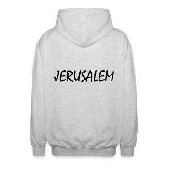 jerusalem - Unisex Hooded Jacket - light heather grey - Back - AI Model Male 185 light (185cm)