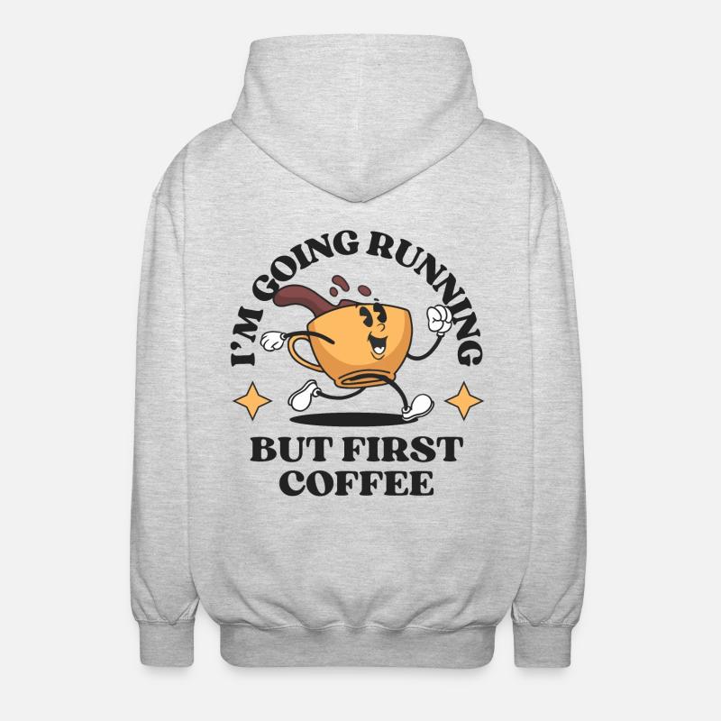 Je vais courir mais d’abord café - Veste à capuche unisexe - gris clair chiné
