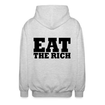 Eat the rich - Unisex Hooded Jacket - light heather grey - Back - AI Model Male 185 light (185cm)