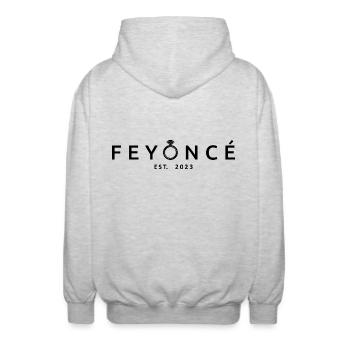 Feyoncé Est. 2023 - Braut zu werden - Verlobungsfeier - Unisex Kapuzenjacke - Hellgrau meliert - Hinten - AI Model Male 185 light (185cm)