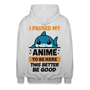 J’ai mis l’anime en pause – Blahaj - Veste à capuche unisexe - gris clair chiné - Dos - AI Model Male 185 light (185cm)