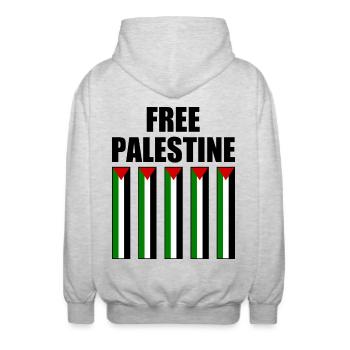 Free palestine - Veste à capuche unisexe - gris clair chiné - Dos - AI Model Male 185 light (185cm)