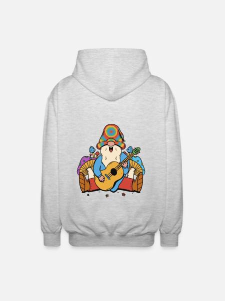 Hippie, Kabouter, Dwergpaddestoelen, Muziek, Muzikant, Gitaar - Uniseks zip hoodie - lichtgrijs gemêleerd