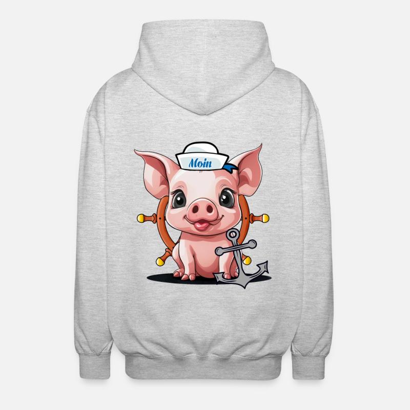 Schwein Glücksgsbringer Matrose Steuermann Moin - Unisex Kapuzenjacke - Hellgrau meliert