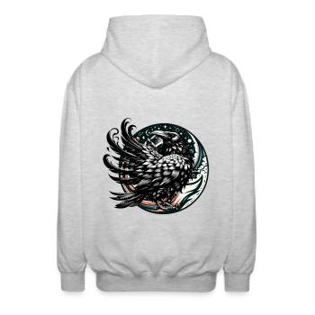 Halloween Rabe Raben Krähe Krähen - Unisex Kapuzenjacke - Hellgrau meliert - Hinten - AI Model Male 185 light (185cm)