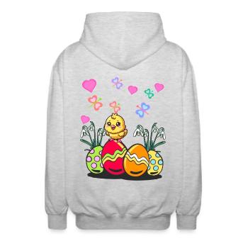 Pâques Pâques Printemps Poussin Oeufs de Pâques - Veste à capuche unisexe - gris clair chiné - Dos - AI Model Male 185 light (185cm)
