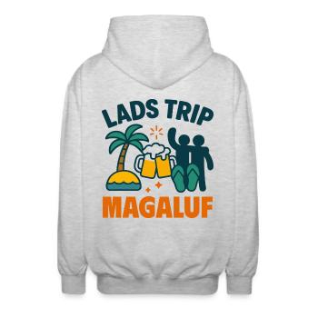 Lads Trip Magaluf Chemise de fête - Veste à capuche unisexe - gris clair chiné - Dos - AI Model Male 185 light (185cm)