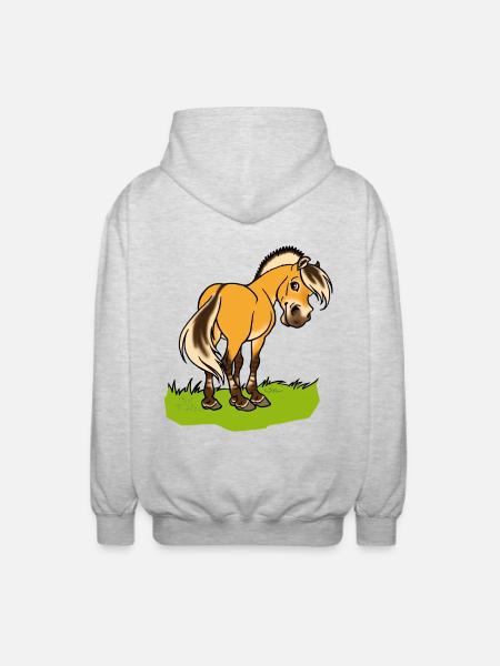 Lächelndes Fjord-Pferd - Unisex Kapuzenjacke - Hellgrau meliert