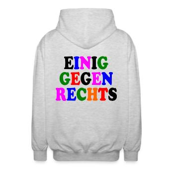 Einig gegen rechts - Unisex Kapuzenjacke - Hellgrau meliert - Hinten - AI Model Male 185 light (185cm)