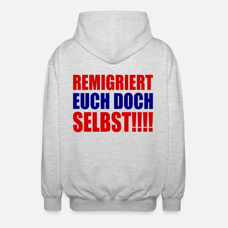 Remigrate yourselves - Unisex Hooded Jacket - light heather grey