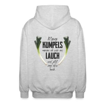 Meine Kumpels meinen ich wär ein Lauch - Unisex Kapuzenjacke - Hellgrau meliert - Hinten - AI Model Male 185 light (185cm)