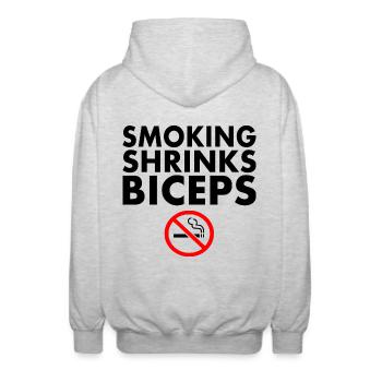 Smoking shrinks the biceps - Unisex Hooded Jacket - light heather grey - Back - AI Model Male 185 light (185cm)