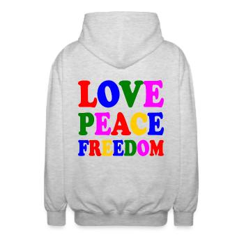 Love peace freedom - Veste à capuche unisexe - gris clair chiné - Dos - AI Model Male 185 light (185cm)