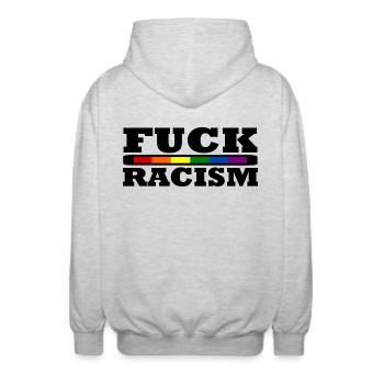 Putain de racisme - Veste à capuche unisexe - gris clair chiné - Dos - AI Model Male 185 light (185cm)