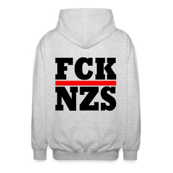 FCK NZS - Unisex Hooded Jacket - light heather grey - Back - AI Model Male 185 light (185cm)