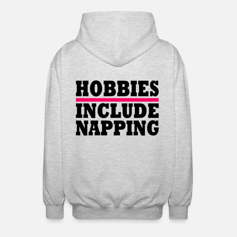 Hobbies include napping - Unisex Kapuzenjacke - Hellgrau meliert