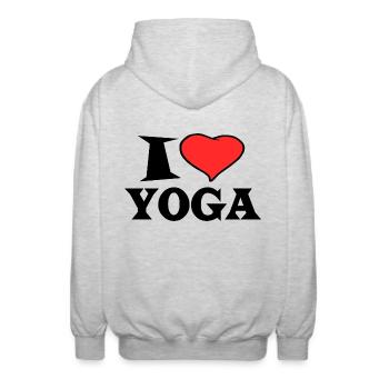 I love Yoga - I Love Yoga - Unisex Kapuzenjacke - Hellgrau meliert - Hinten - AI Model Male 185 light (185cm)