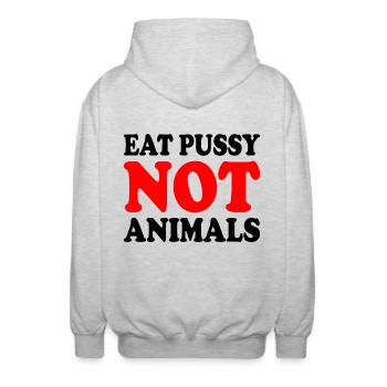 Eat pussy not animals - Unisex Kapuzenjacke - Hellgrau meliert - Hinten - AI Model Male 185 light (185cm)