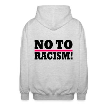 No to racism - Unisex Hooded Jacket - light heather grey - Back - AI Model Male 185 light (185cm)