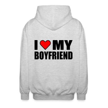 I love my boyfriend - Unisex Kapuzenjacke - Hellgrau meliert - Hinten - AI Model Male 185 light (185cm)