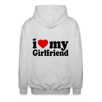 I love my girlfriend - Unisex Kapuzenjacke - Hellgrau meliert - Hinten - AI Model Male 185 light (185cm)