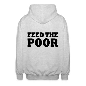 Feed the poor - Unisex Hooded Jacket - light heather grey - Back - AI Model Male 185 light (185cm)
