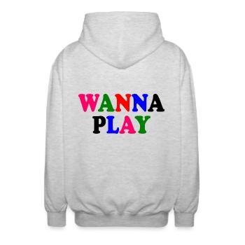 Wanna play - Unisex Hooded Jacket - light heather grey - Back - AI Model Male 185 light (185cm)