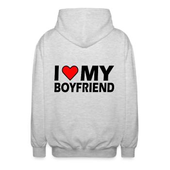 I love my boyfriend - Veste à capuche unisexe - gris clair chiné - Dos - AI Model Male 185 light (185cm)