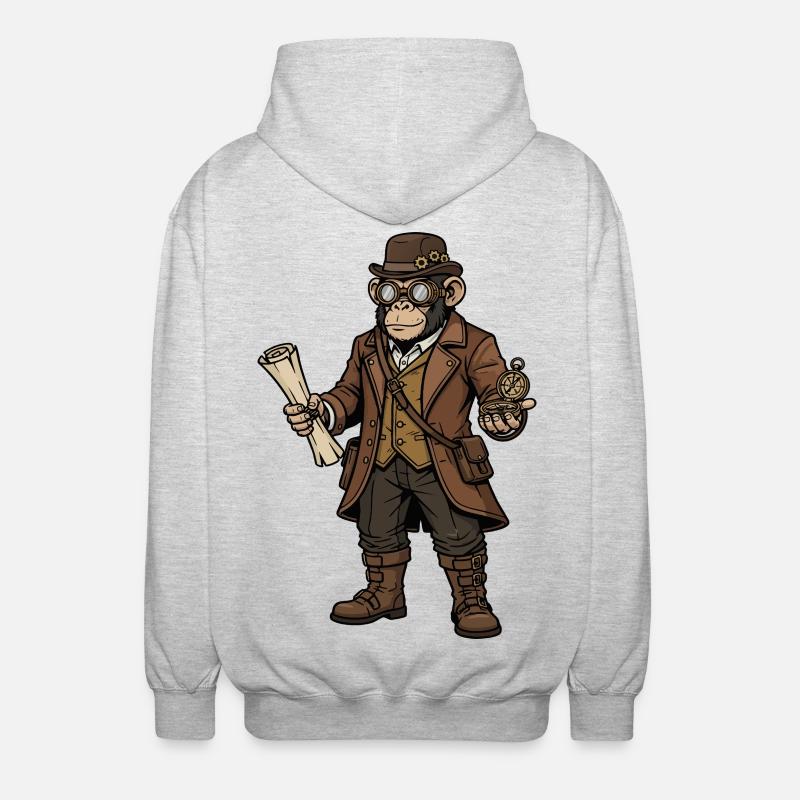 Monkey Explorer Steampunk Retro Adventure - Unisex Hooded Jacket - light heather grey