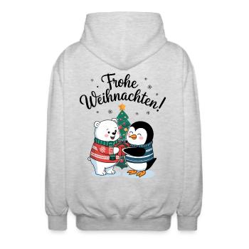 Eisbär Pinguin Frohe Weihnachten Tannenbaum süß - Unisex Kapuzenjacke - Hellgrau meliert - Hinten - AI Model Male 185 light (185cm)