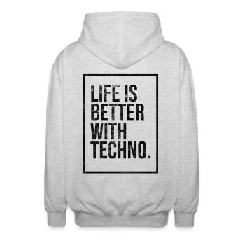 BETTER WITH TECHNO - Unisex Kapuzenjacke - Hellgrau meliert - Hinten - AI Model Male 185 light (185cm)
