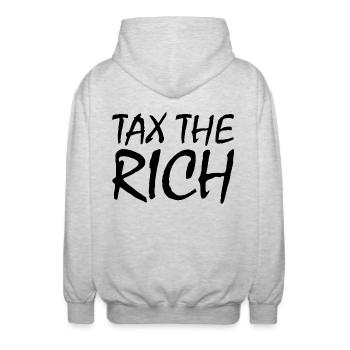 Tax the rich - Unisex Hooded Jacket - light heather grey - Back - AI Model Male 185 light (185cm)