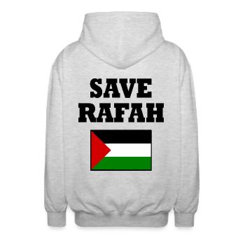 Save rafah - Veste à capuche unisexe - gris clair chiné - Dos - AI Model Male 185 light (185cm)
