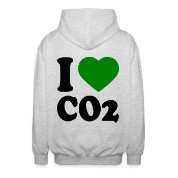 I love co2 - Unisex Hooded Jacket - light heather grey - Back - AI Model Male 185 light (185cm)