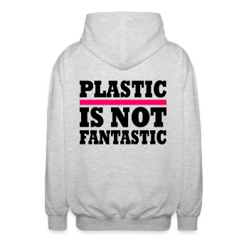 Plastic is not fantastic - Unisex Hooded Jacket - light heather grey - Back - AI Model Male 185 light (185cm)