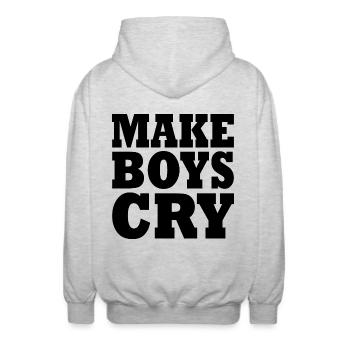 Make boys cry - Unisex Hooded Jacket - light heather grey - Back - AI Model Male 185 light (185cm)