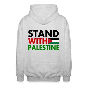 Stand with palestine - Unisex Hooded Jacket - light heather grey - Back - AI Model Male 185 light (185cm)