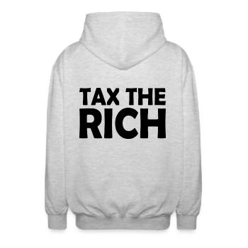 Tax the rich - Unisex Hooded Jacket - light heather grey - Back - AI Model Male 185 light (185cm)