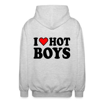 I love hot boys - Unisex Hooded Jacket - light heather grey - Back - AI Model Male 185 light (185cm)