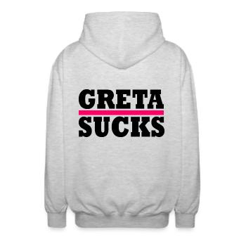 Greta sucks - Unisex Kapuzenjacke - Hellgrau meliert - Hinten - AI Model Male 185 light (185cm)
