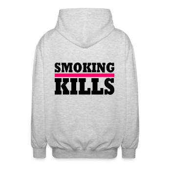Smoking kills - Unisex Hooded Jacket - light heather grey - Back - AI Model Male 185 light (185cm)