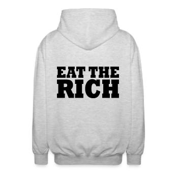 Eat the rich - Unisex Hooded Jacket - light heather grey - Back - AI Model Male 185 light (185cm)