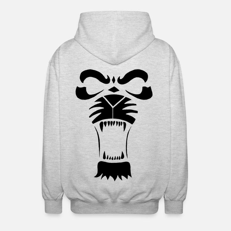 Raublöwe oder Tiger (Schwarz) - Unisex Kapuzenjacke - Hellgrau meliert